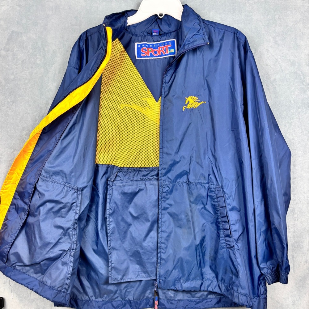 Dunbrooke Sport Womens Large Navy Blue Yellow Horse Windbreaker Jacket Full Zip